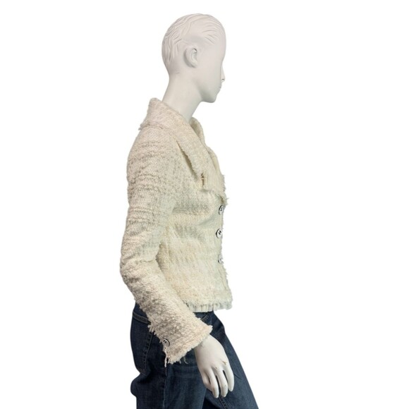 JAVIER SIMORRA Ivory Textured Knit Blazer Silk Ruffle Trim $325 Size S/M - Picture 8 of 10